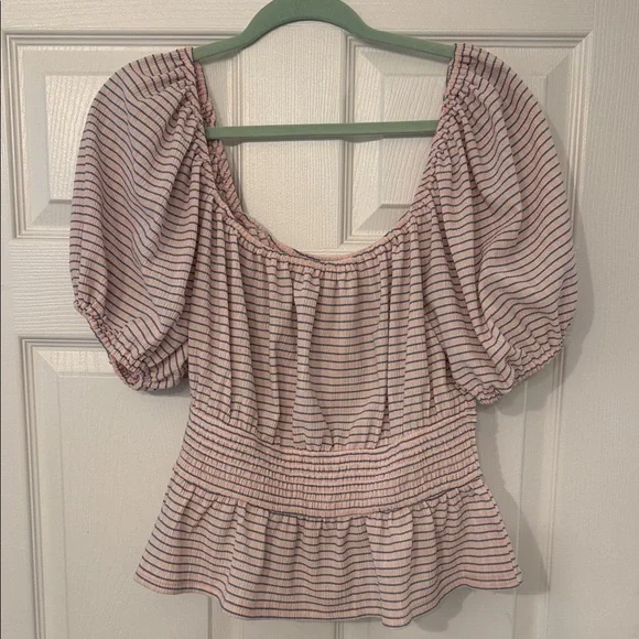 NSR Pink and Light Blue Striped Blouse off and on Shoulder - Picture 1 of 9